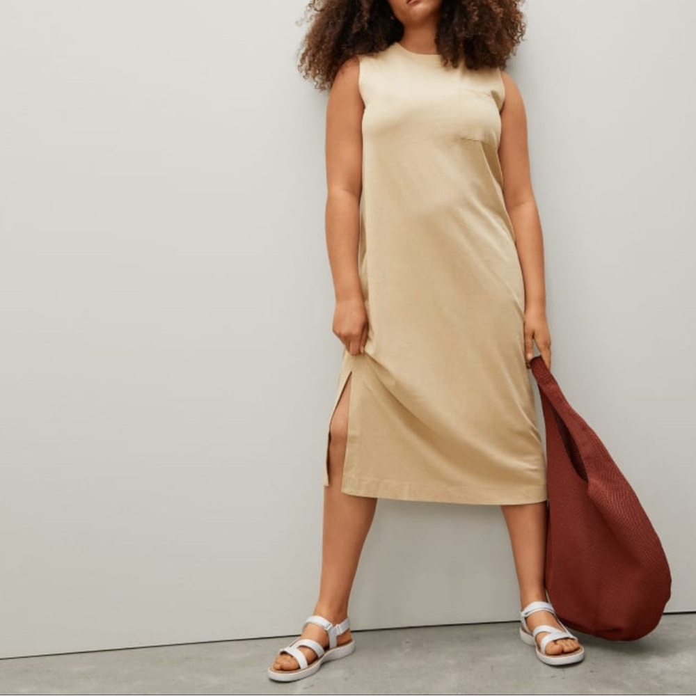 Everlane Long Weekend Tank Dress in Cream Size Medium with slit Midi Length
